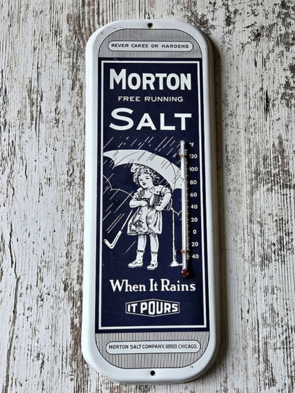 Vintage Taylor Morton Salt Americana Thermometer Sign When It Rains It Pours